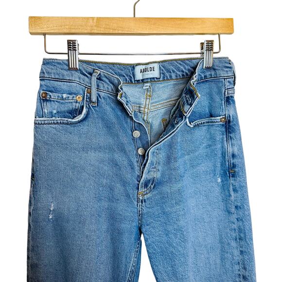 Agolde Nico High Rise Distressed Ripped Knee Skinny Straight Leg Jeans Size 27 - Picture 9 of 15